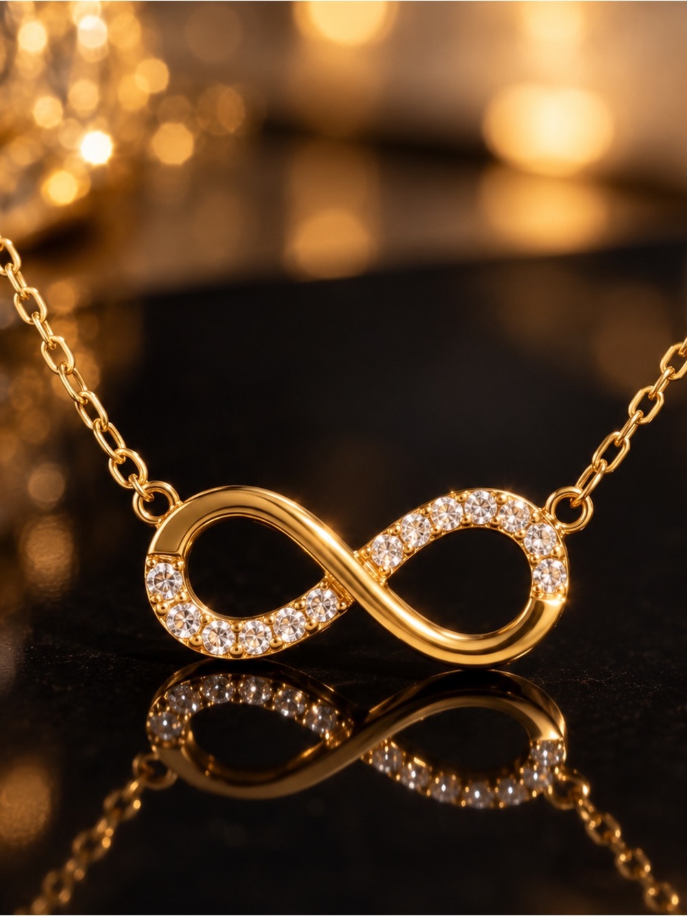 Gold Infinity Pendant Necklace with Cubic Zirconia - Women Jewelry
